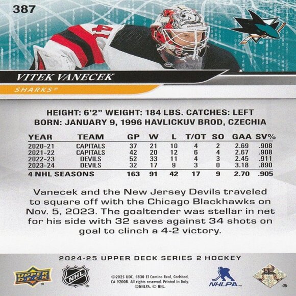 Vitek Vanecek Hockey Card Collection - 2 Card Set - Picture 3 of 5